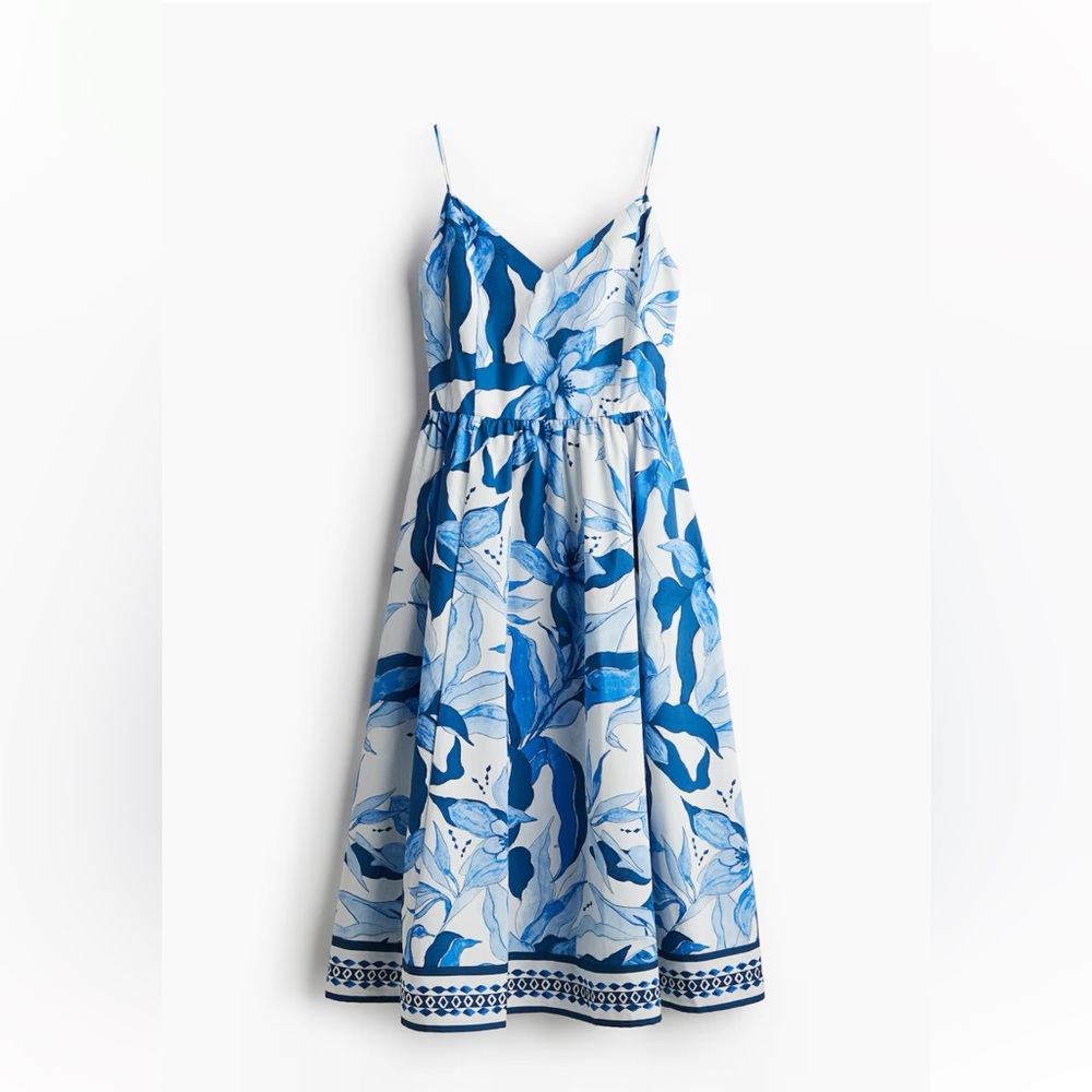 H&M Blue and White Floral Sundress with Smocked Bodice